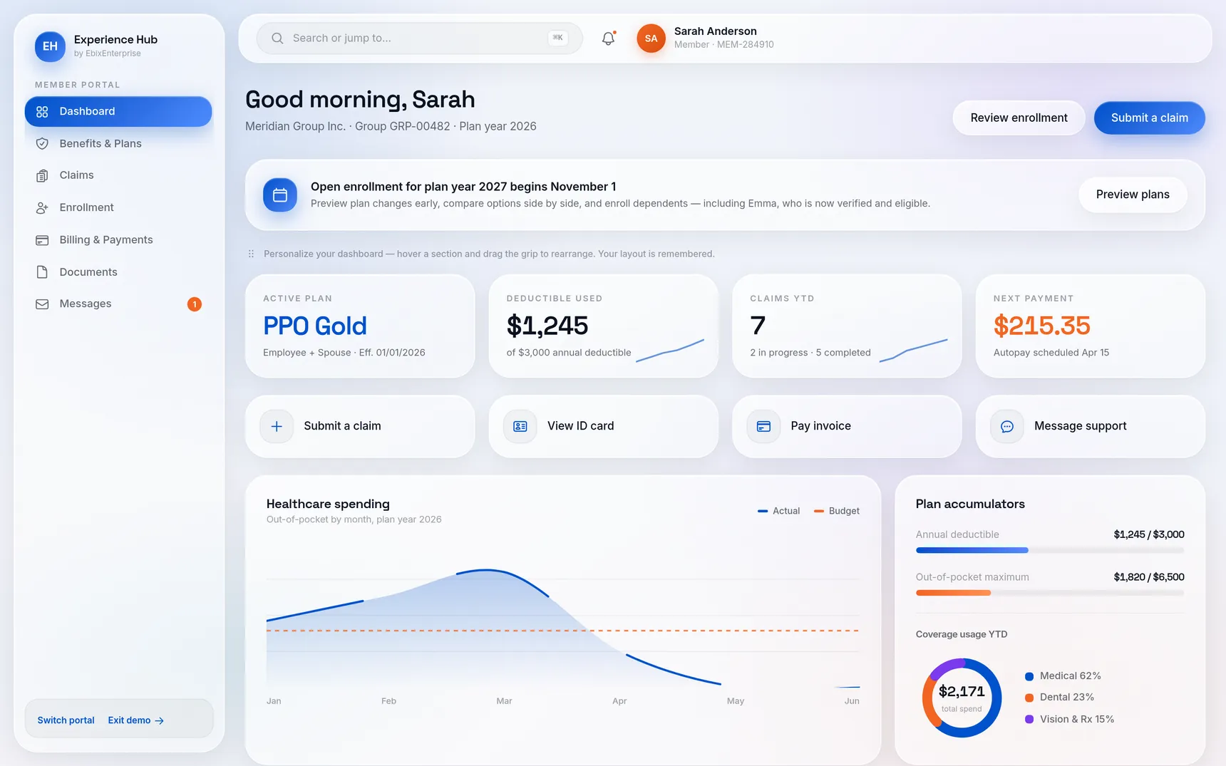 Experience Hub member dashboard