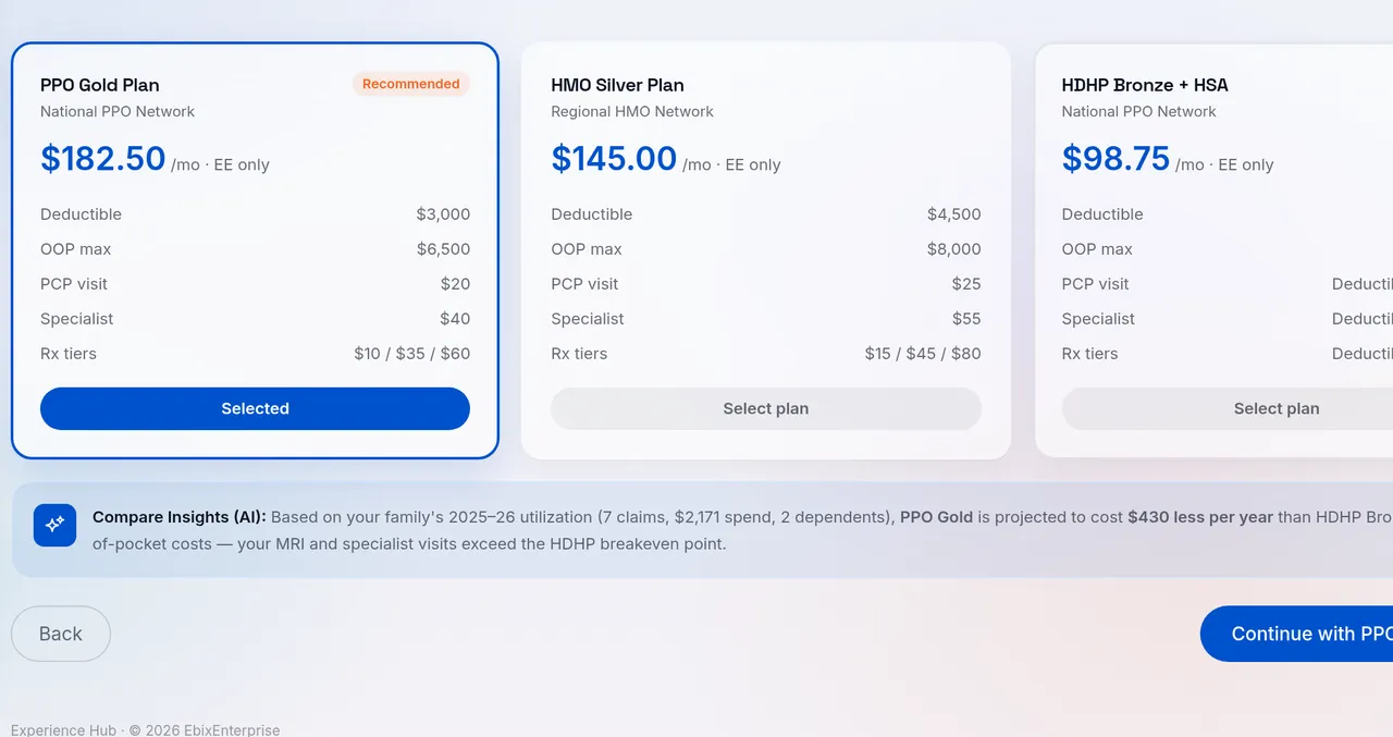 Plan comparison and quoting screen
